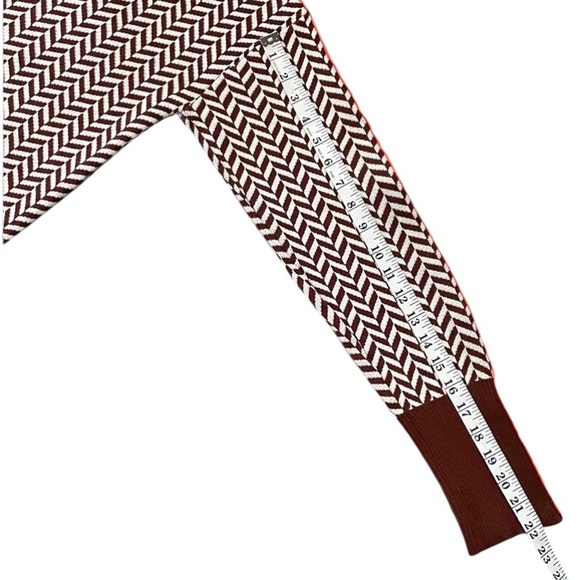 Cezele Women’s Brown Herringbone Knit w Orange Details Turtleneck Sweater L EUC - Picture 10 of 11